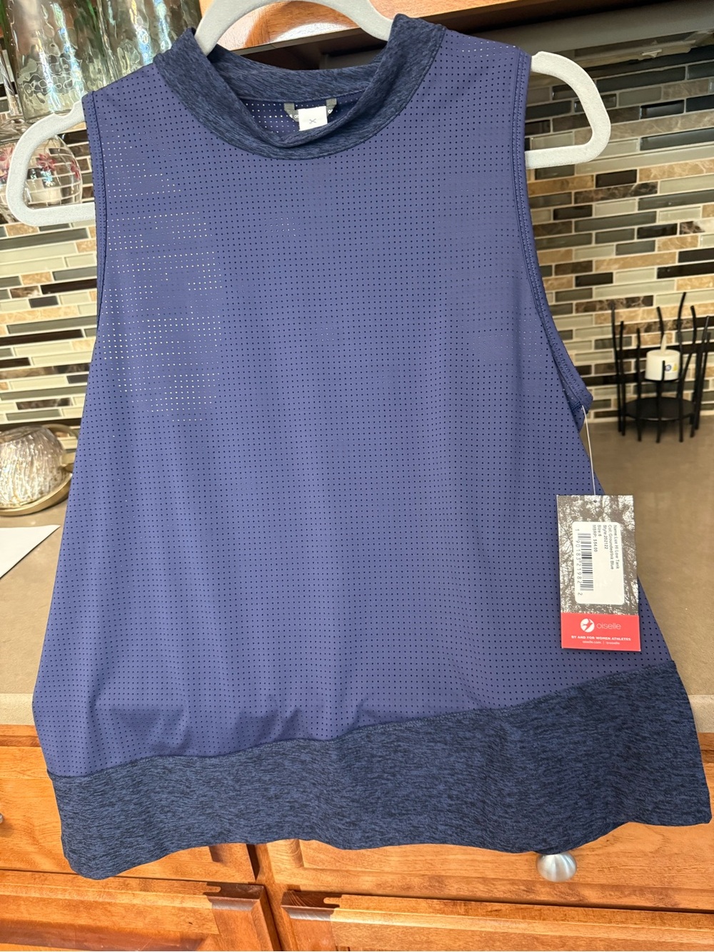 Oiselle Lux Hi Low Mesh Tank Top - Navy NWT